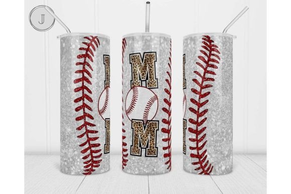 Bsseball Mom Glitter Design Custom 20oz Skinny Tumbler