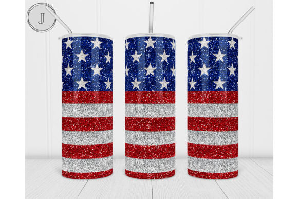 American Flag Glitter Design Custom 20oz Skinny Tumbler