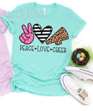 Peace Love Cheer Design Screen Print T-Shirt