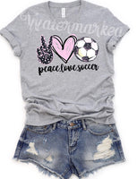 Peace Love Soccer Design Screen Print T-Shirt