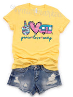 Peace Love Camp Design Screen Print T-Shirt