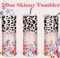 Floral Cheetah Design Custom 20oz Skinny Tumbler