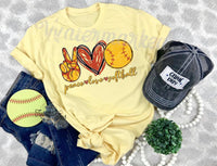 Peace Love Softball Design Screen Print T-Shirt