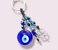 Evil Eye Fashion Alloy Clover Shape Charm Car Keychain Jewelry Pendant With Blue Evil Eye Bead