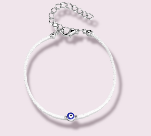 Evil Eye Protection Bracelet with White Beads