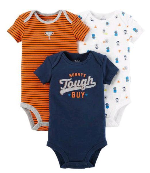 Child Of Mine By Carter's Short Sleeve Bodysuits Mommy's Tough Guy, 3Pk Baby Boy