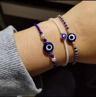 Evil Eye Protection Bracelet with Blue, Gold & White Beads