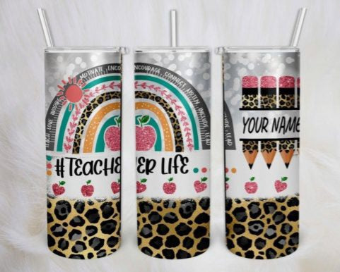 Teacher Cheetah Custom 20oz Skinny Tumbler Colored Pencil