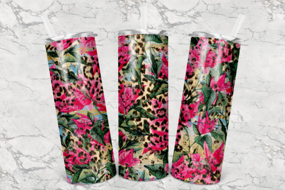 Cheetah Flower Wood Design Custom 20oz Skinny Tumbler