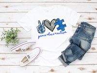 Peace Love Autism Design Screen Print T-Shirt