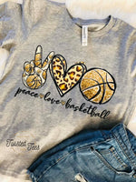 Peace Love Basketball Design Screen Print T-Shirt